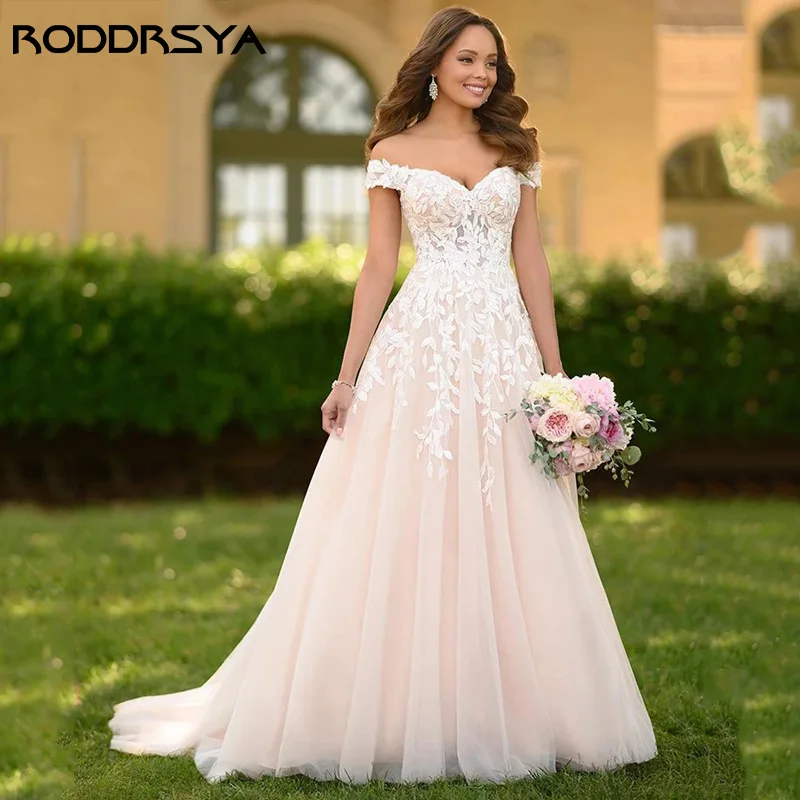 Top Trends: RODDRSYA Off Shoulder Wedding Dresses Beach Appliques Illusion Backless Vestido De Novia Bohemio Lace Sleeveless Bridal Gown Shoppable Styles