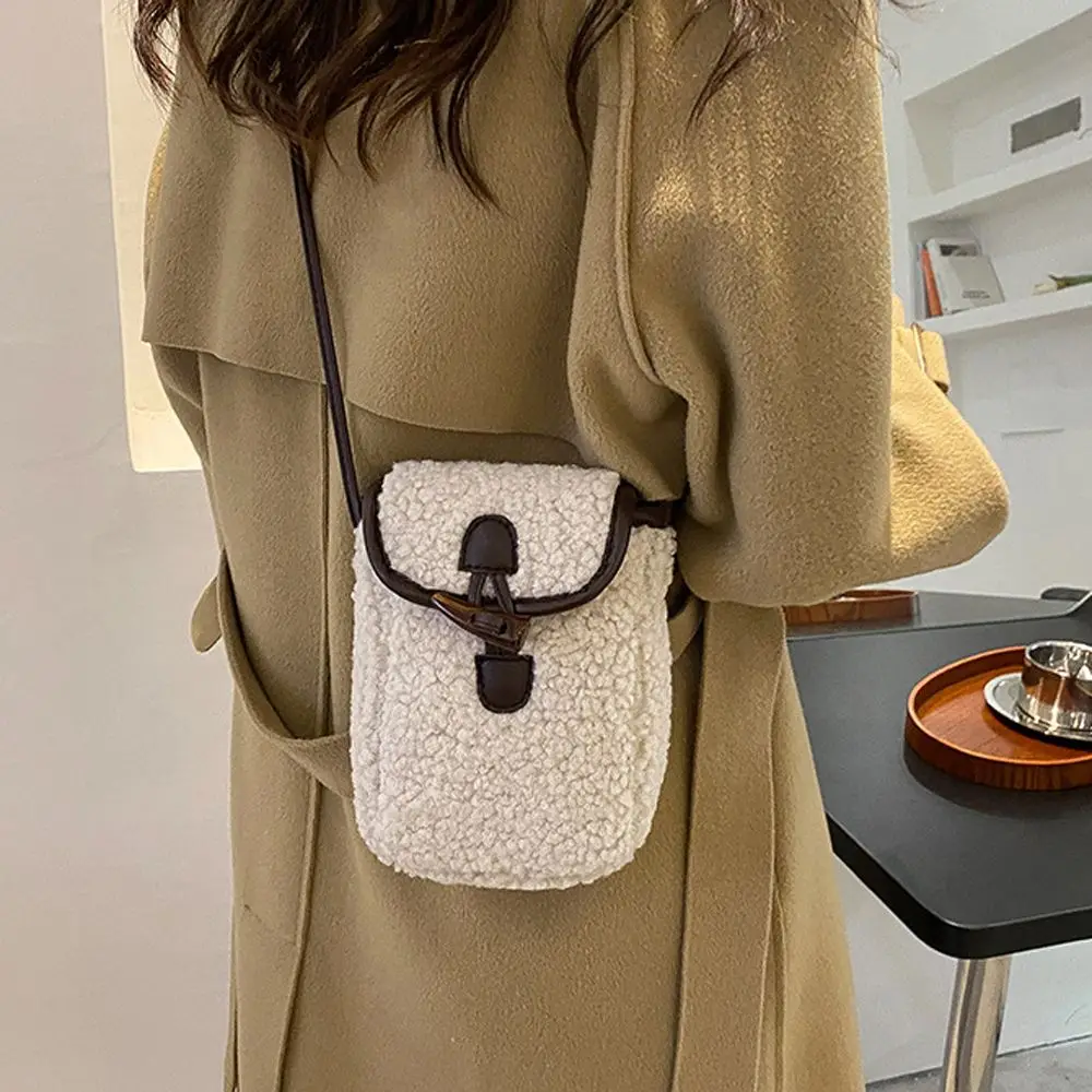 Top Trends: Traveling Japanese Shopping Fashion Buttons Solid Color Women Handbag Messenger Bag Mobile Phone Bag Wool Shoppable Styles