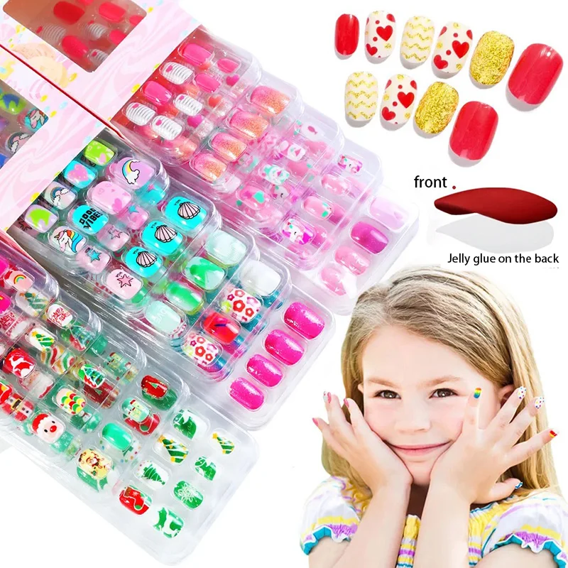 Top Trends: 120Pcs Candy Child Nail Tips Kids False Nail Girls Cartoon Press On Nails Colorful Festival Tips Nail Decor Cute Manicure Tools Shoppable Styles