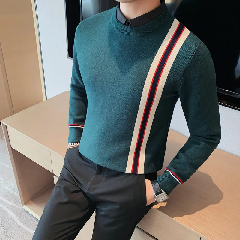 Top Trends: 2023 Autumn Winter Shirt Collar Fake Two Piece Sweater Men Solid Warm Knitwear Pullover High Quality Slim Fit Elasticity Sweater Shoppable Styles