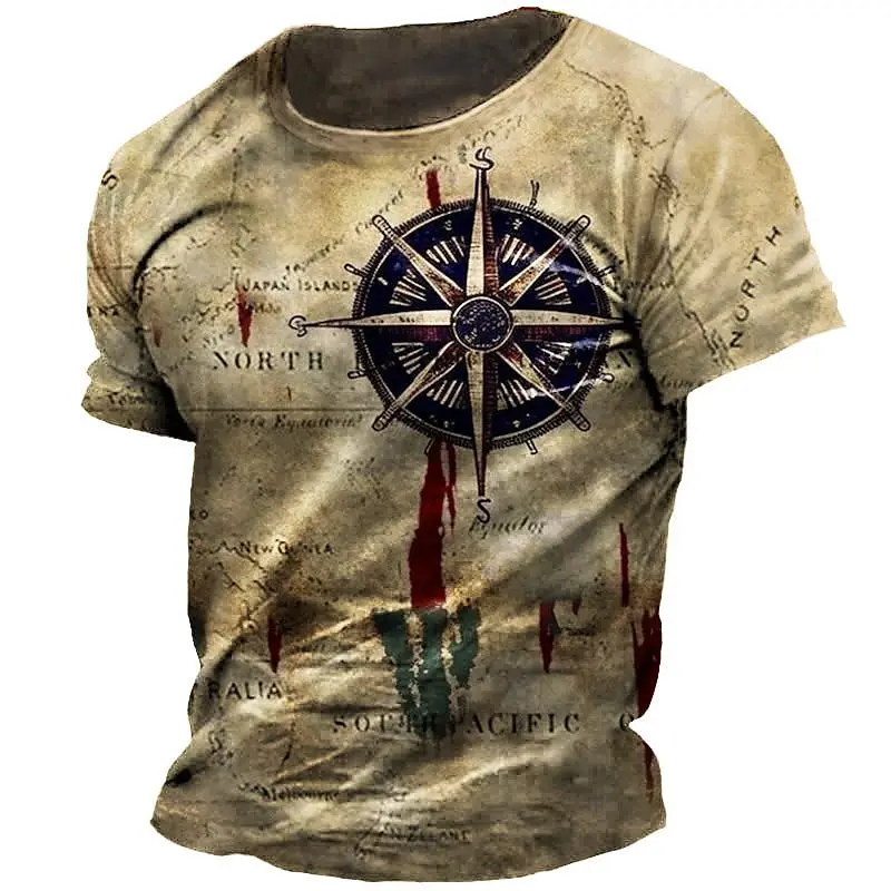 Top Trends: New Vintage T -Shirt Men's Summer Short -Sleeved Navigation Compass 3d Print T -Shirt Fashion British Men's Clothing Streetwear Shoppable Styles