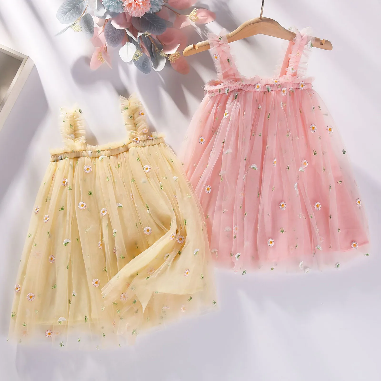 Top Trends: 1-6Y Toddler Kids Girls Daisy Dress Baby Girl Tulle Princess Birthday Party Dress Floral Summer Sleeveless Beach Tutu Dress 2023 Shoppable Styles