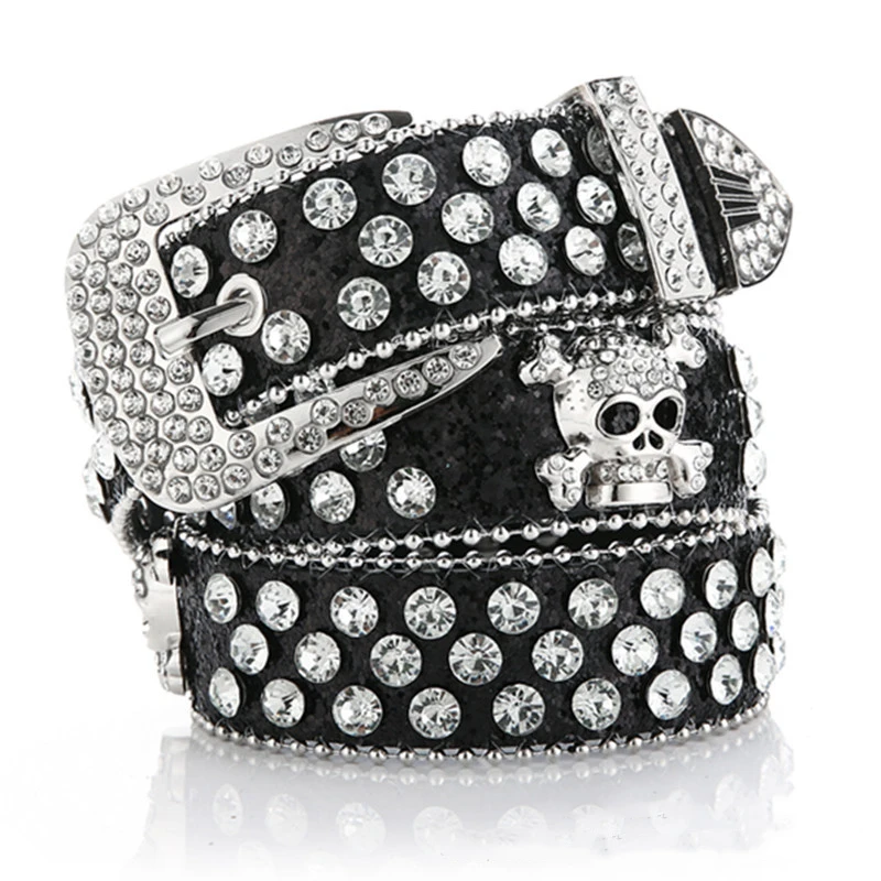 Top Trends: Y2K Gothic Subculture Punk Skeleton Diamond Belt Leather Rhinestone Skull Belts Shoppable Styles