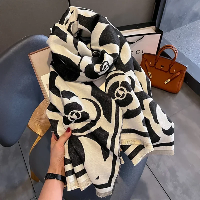 Top Trends: 2023 Autumn Winter New Luxury Design Imitated Cashmere Scarf Women Outdoor Keep Warm Thickness Shawl Soft Scarf Lady 180*65cm Shoppable Styles