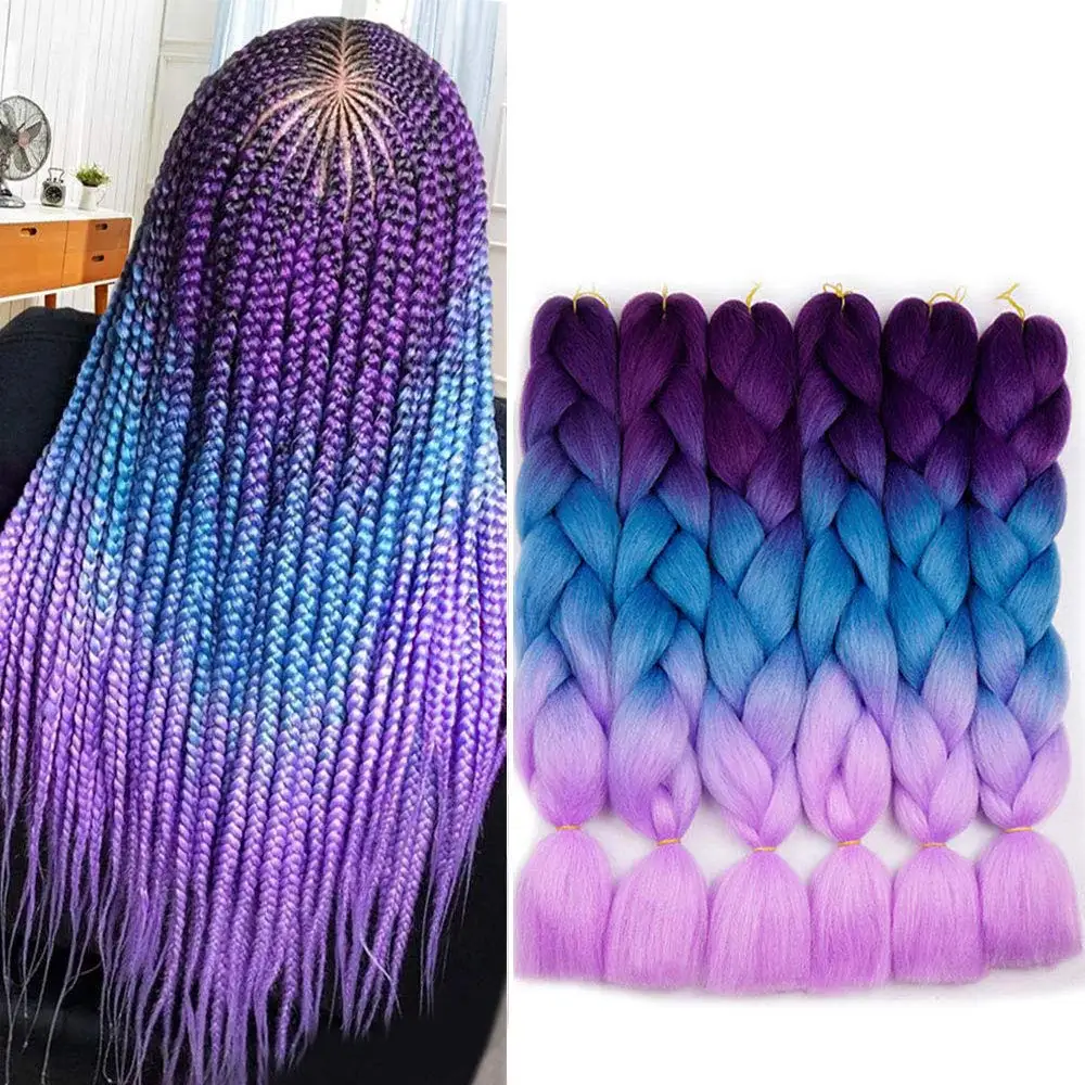 Top Trends: 6 Pcs 24” Synthetic Braiding Hair Pink Jumbo Braids Hairstyles Purple Blue Blonde Ombre Hair Extensions For Women 100G / Pack Shoppable Styles