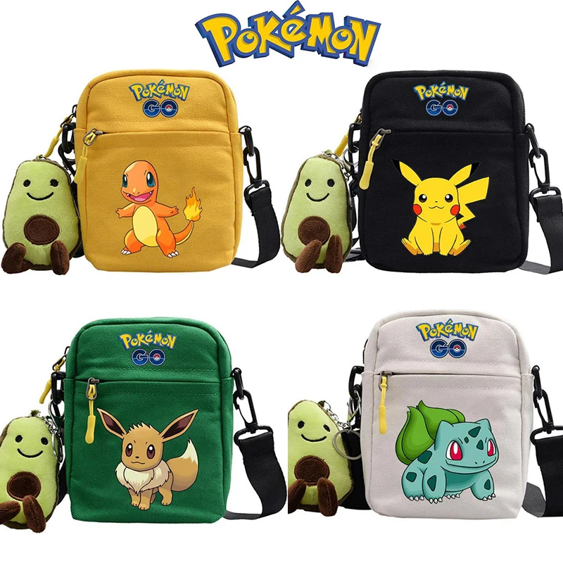 Top Trends: Pokemon Pikachu Canvas Shoulder Bag Eevee Charmander Gengar Anime Model Doll Keychain Pendant Kids Crossbody Bags Phone Bag Shoppable Styles