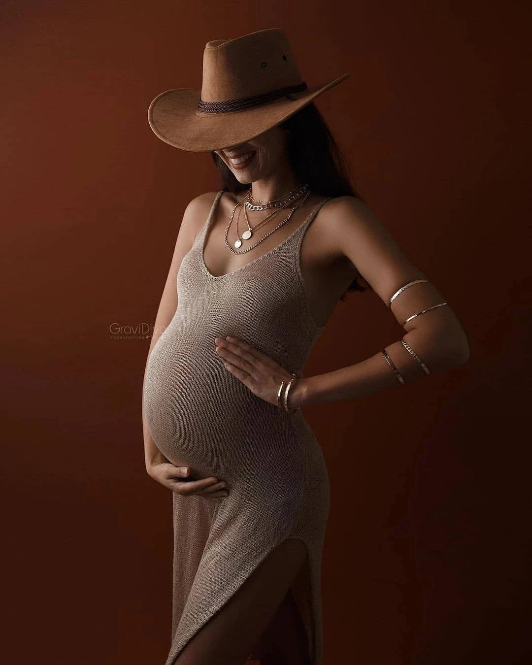 Top Trends: Maternity Dress Photography Rose Gold Knitted Pregnancy Dresses Women For Baby Shower Photo Shoot Robe Clothing Props Accessorie Shoppable Styles