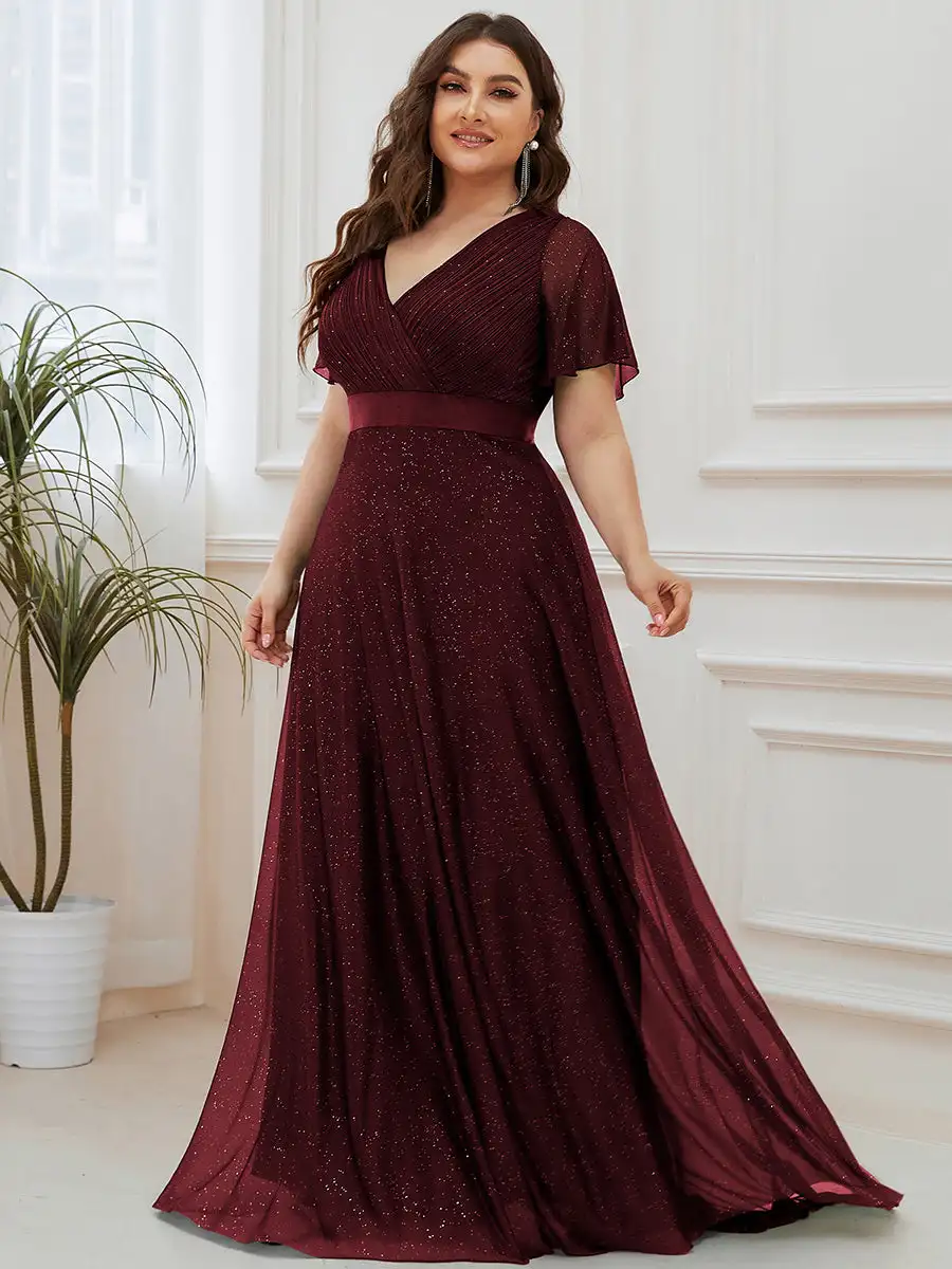 Top Trends: Plus Size Evening Dress Deep V Neck Chiffon Backless Ruffles Sleeve A-Line 2024 Burgundy Bridesmaid Dresses Shoppable Styles