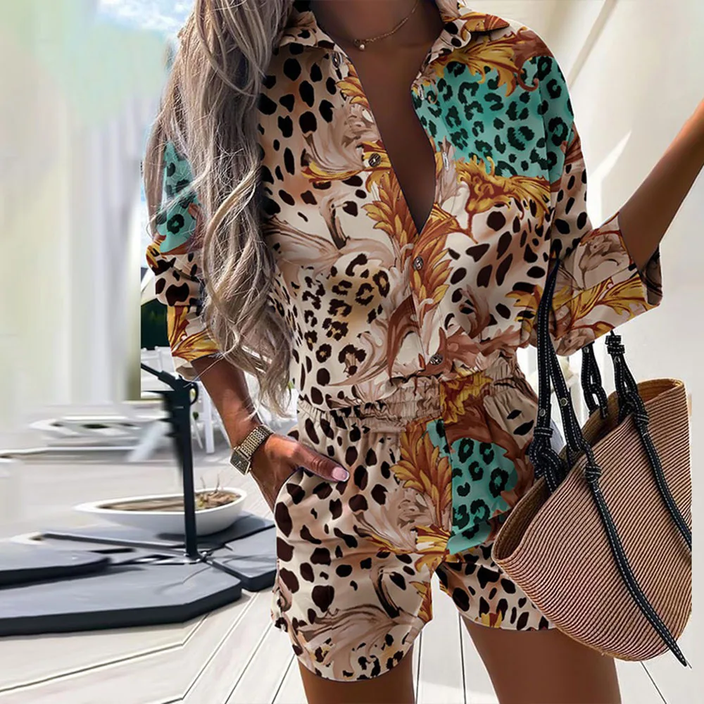 Top Trends: Casual Two Piece Sets 2023 Spring Leopard Print Shorts Suit Half Sleeve Shirts Tops And Shorts 2 Piece Set Button Shirt Outfits Shoppable Styles