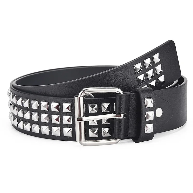 Top Trends: Luxury Square Bead Rivet Belt Metal Pyramid Straps MenandWomen&#039;s Studded Punk Rock Hardware Jeans Designer Female Waist Belts Shoppable Styles