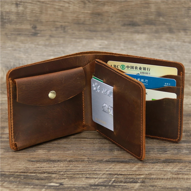 Top Trends: 2022 Hot-Selling Retro Fashion Leather Crazy Horse Leather Portable Short Wallet Multi-Card Slot Unisex Coin Purse Shoppable Styles