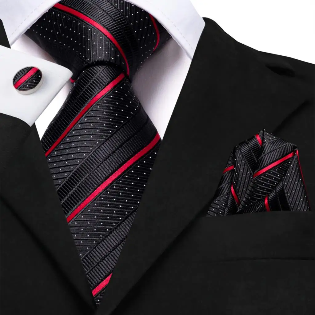 Top Trends: Black Red Striped Silk Wedding Tie For Men Handky Cufflink Gift Men Necktie Fashion Business Party Dropshiping Hi-Tie Designer Shoppable Styles