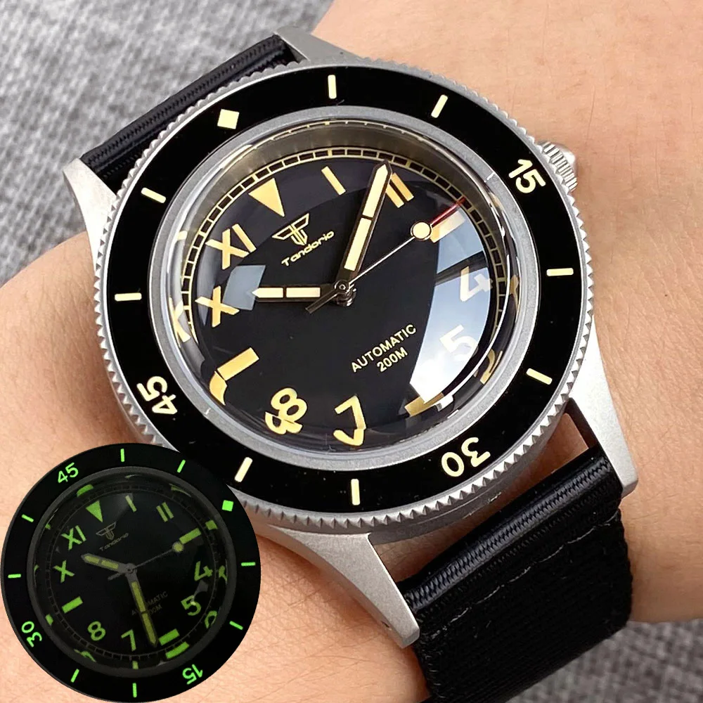 Top Trends: 40mm 20ATM 50-Fathoms Blasting Sand Retro Watch Men Dome Sapphire Glass Green Super Luminous Bezel Japan NH35 Automatic Watch Shoppable Styles