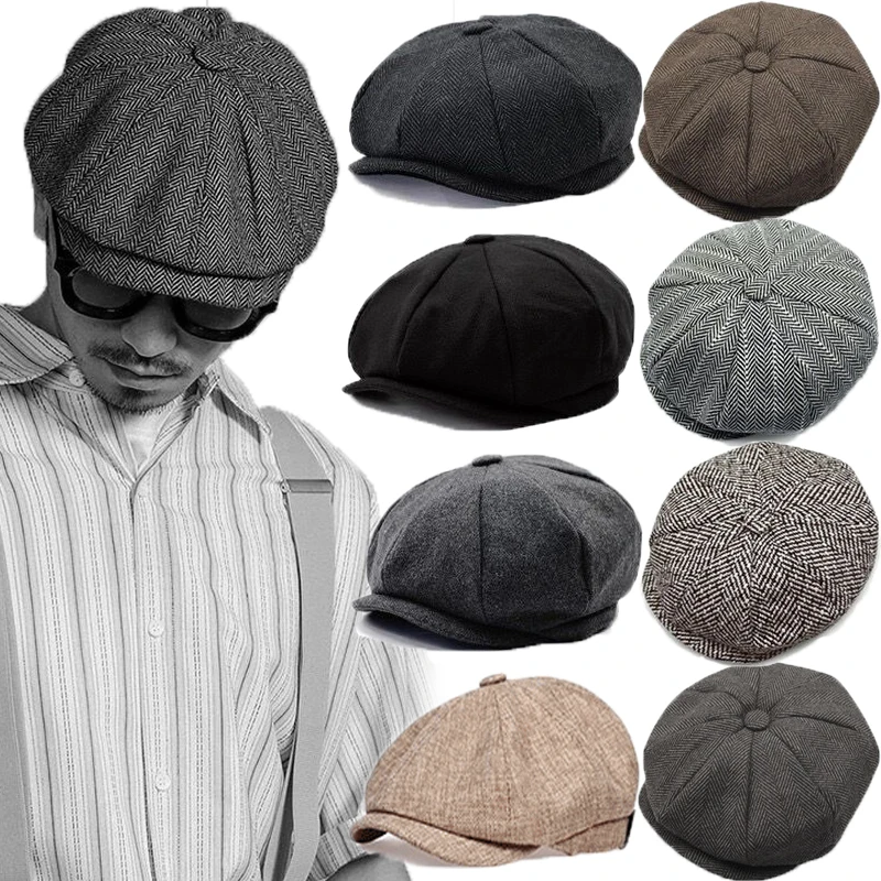 Top Trends: Vintage Wool Newsboy Hats Men Retro Street Peaked Octagonal Berets Hats Unisex Wild Casual British Brim Caps Autumn Winter Shoppable Styles