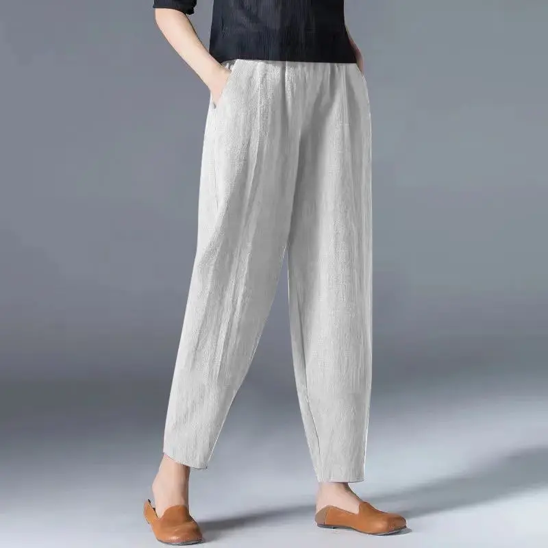 Top Trends: Loose And Thin Anti-cotton Elastic Waist Wide Leg Pants Retro Art Casual Solid Color Trousers Simplicity Fashion Women Clothing Shoppable Styles