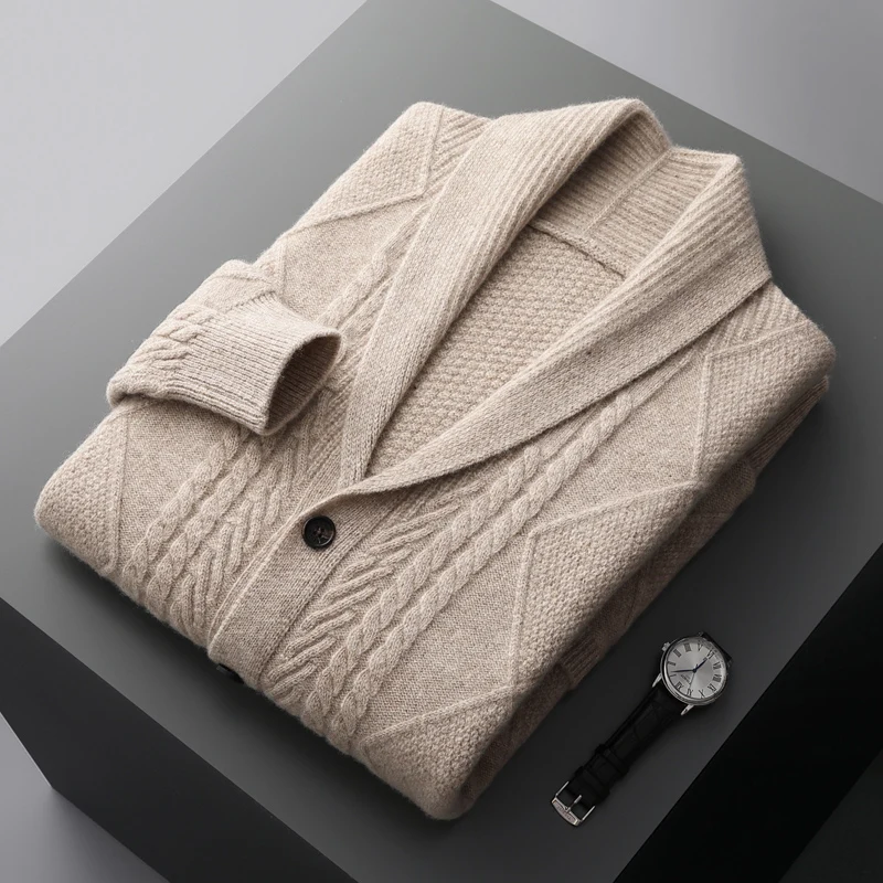 Top Trends: Autumn And Winter New 100% Pure Wool Cardigan Men's Lapel Coat High-grade Sweater Loose Business Padded Coat Knitted Youth Coat Shoppable Styles