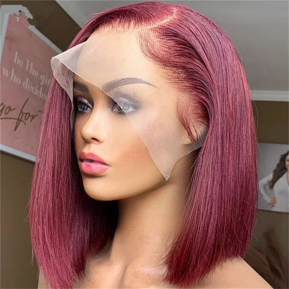 Top Trends: 99J Burgundy Bob Wig Bone Straight Bob Wig Side Part Front Human Hair Wigs For Women HD Transparent Lace Frontal Wig Human Hair Shoppable Styles