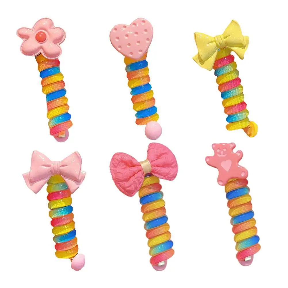 Top Trends: Colorful Bow Flower Heart Telephone Wire HairBands For Kids Elastic Scrunchie Cord Rubber Stretch HeadBand Hair Accessory Shoppable Styles