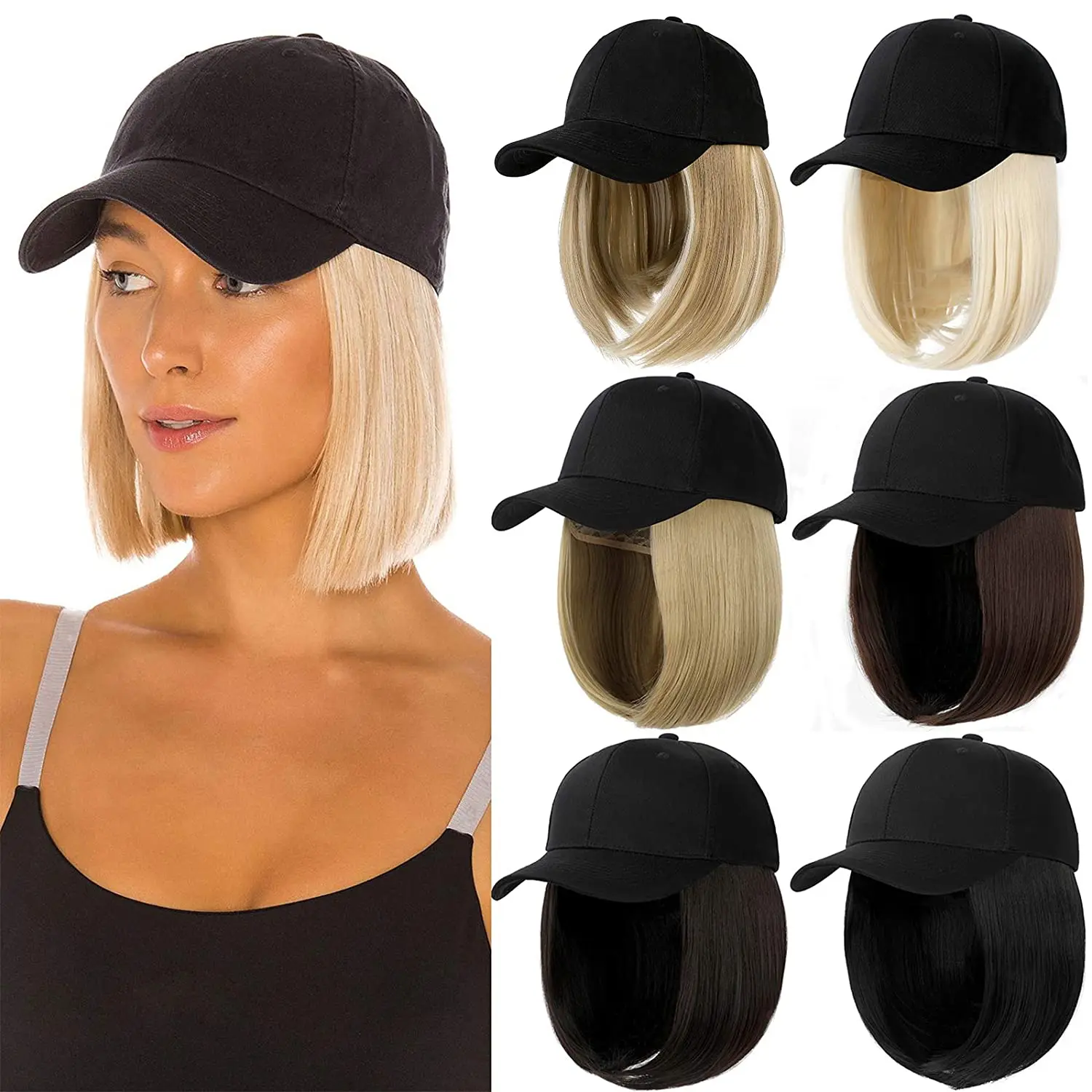 Top Trends: SHANGZI Baseball Cap Wig Synthetic Hat With Hair Wig Natural Black Wigs Naturally Cap With Wig Hat Wigs Bobo Adjustable Women Shoppable Styles