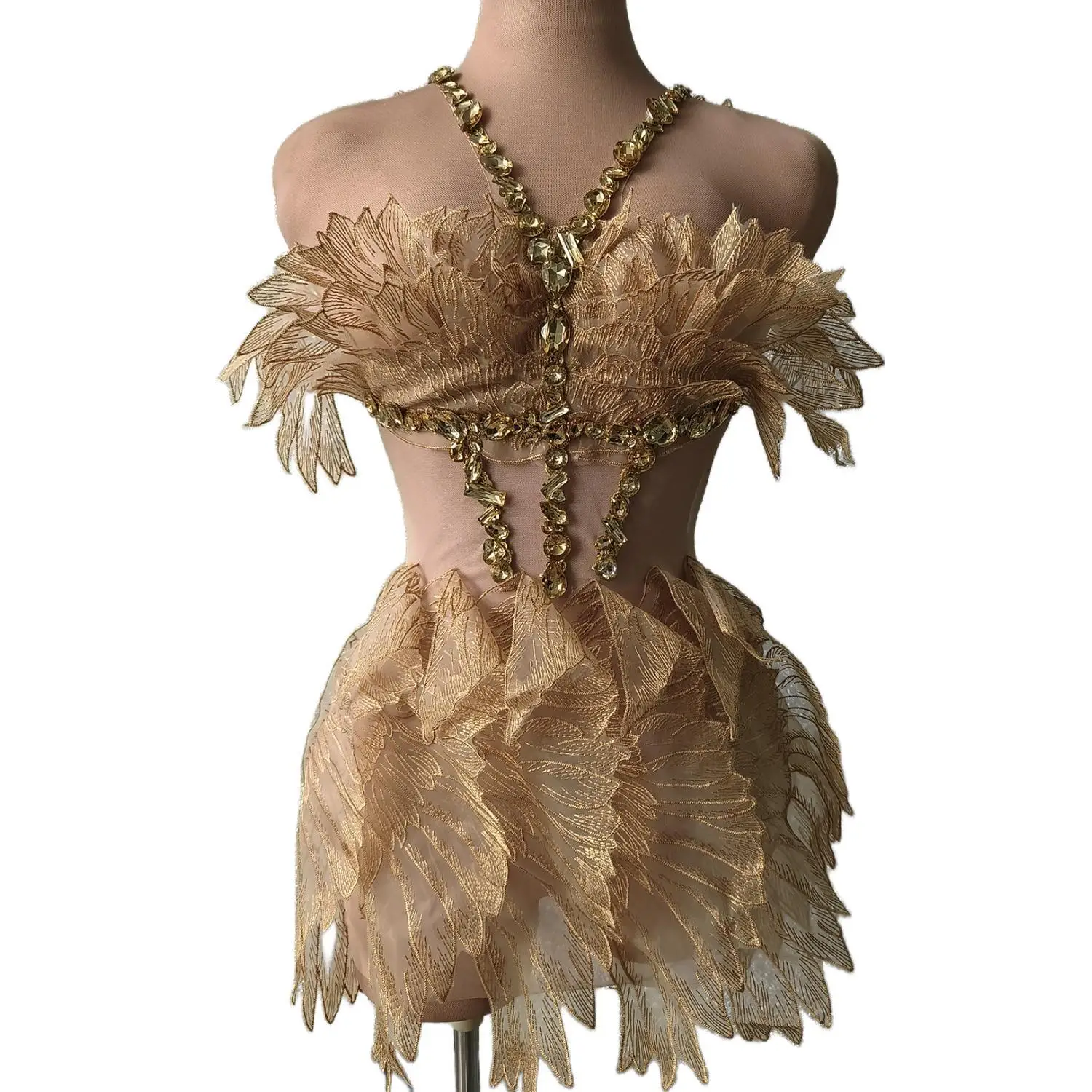 Top Trends: Golden Cicada Wings Dress Shinny Crystal Birthday Party Dresses For Women Stage Performance Costumes Formal Prom Evening Dress Shoppable Styles