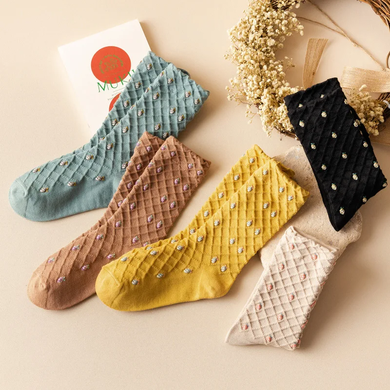 Top Trends: 1Pair Japanese Korea Fashion Elegant Harajuku Retro Woman Floral Socks Vintage Novelty Ethnic Cotton Casual Cute Girls Funny Sox Shoppable Styles