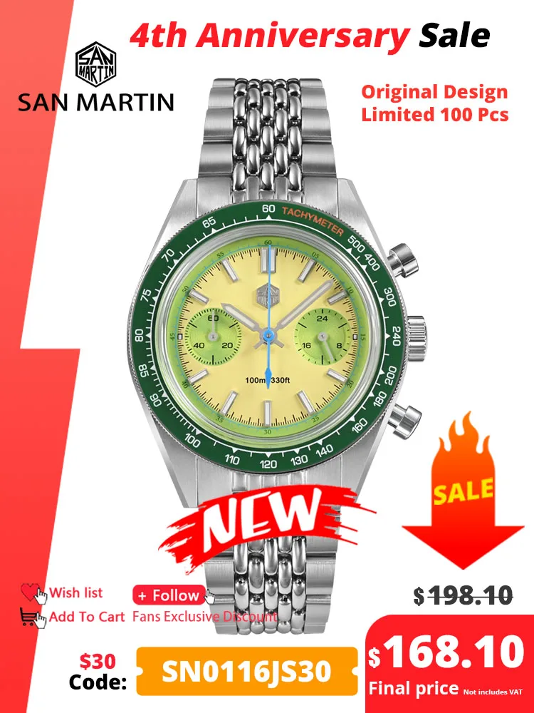 Top Trends: San Martin New Chronograph VK64 Quartz Watch Original Design 39.5mm Men Sports Business Dress Watches Waterproof 100m SN0116 Shoppable Styles