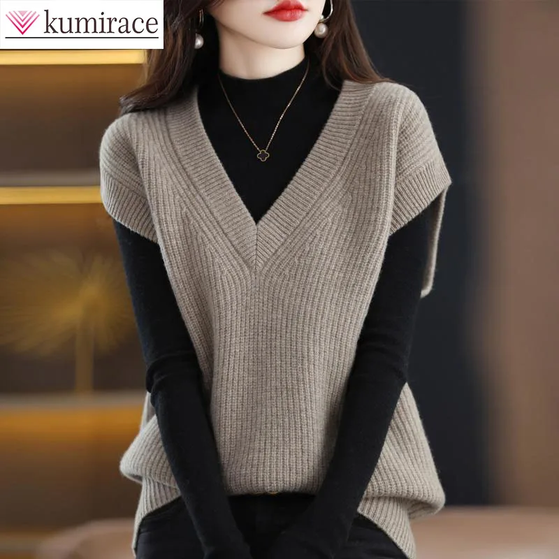 Top Trends: Knitted Jacket Sweater Women&#039;s Vest Sleeveless Coat Wool Blended V-Neck Pullover Spring Autumn Fashion Women&#039;s Top Shoppable Styles