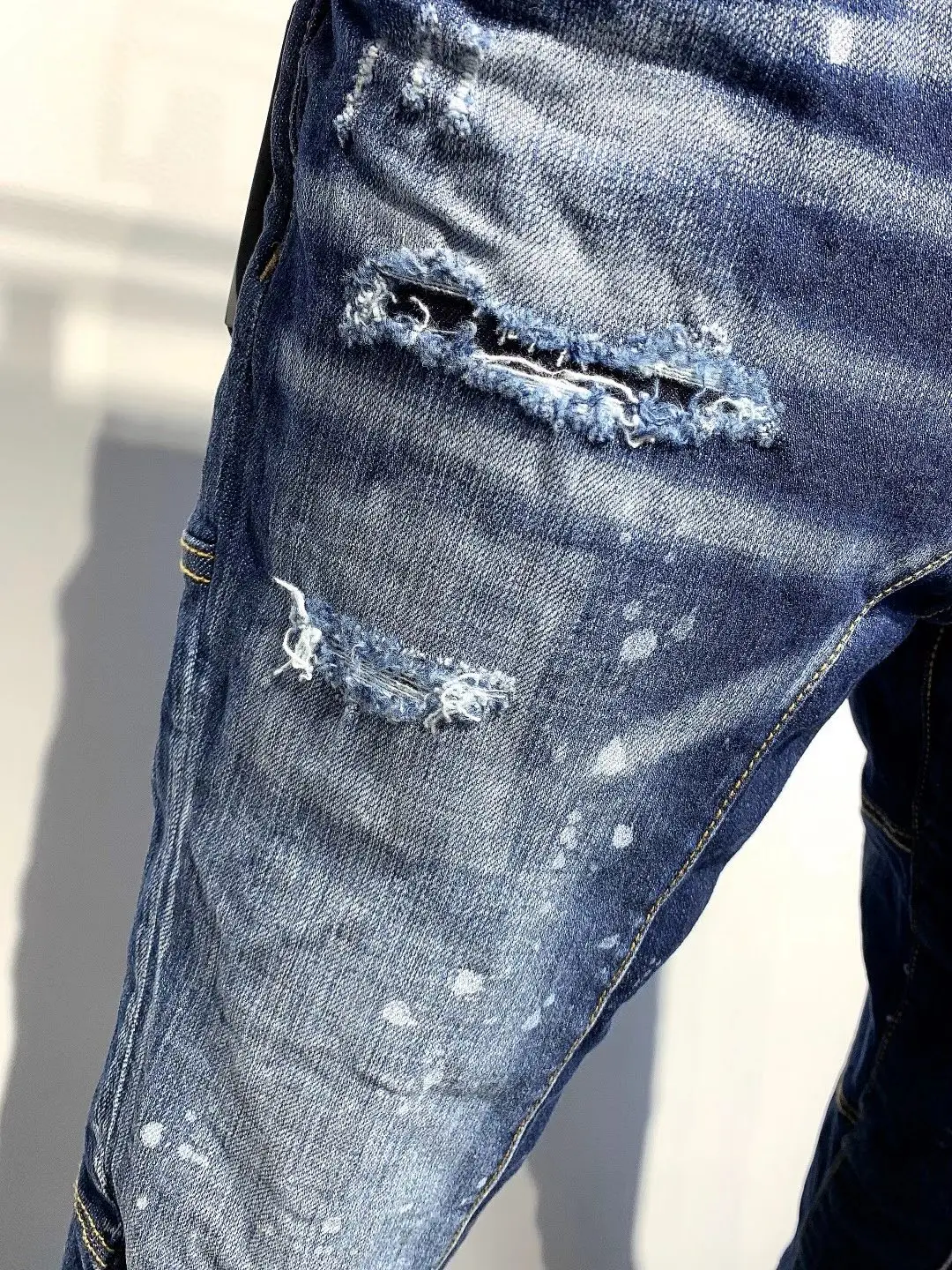 Top Trends: 2023 New Denim Pants Men's D2 Jeans Splice Dark Blue Wash Durable Slim Fit Micro Elastic Casual Patch Paint Shoppable Styles - Image 5