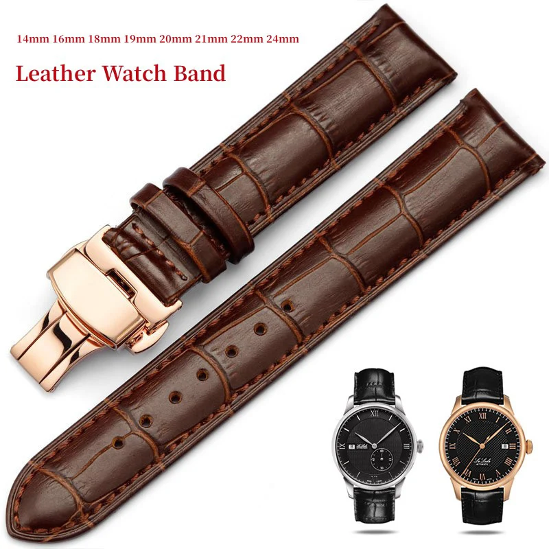 Top Trends: Watchband 14mm 16mm 18mm 19mm 20mm 21mm 22mm 24mm Genuine Leather Strap Men Universal Replacement Watch Band Watch Accessories Shoppable Styles