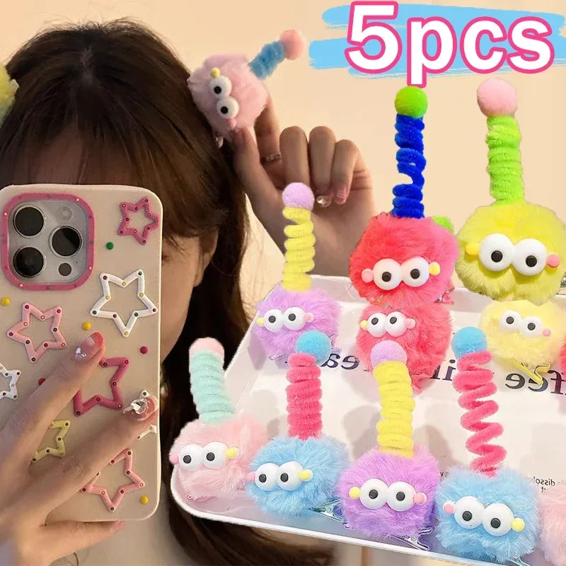 Top Trends: 1 / 5pcs Cartoon Plush Little Monster Hairpins Women Girls Cute Antenna Briquettes Hair Clip Pins Big Eye Doll Headwear Barrettes Shoppable Styles