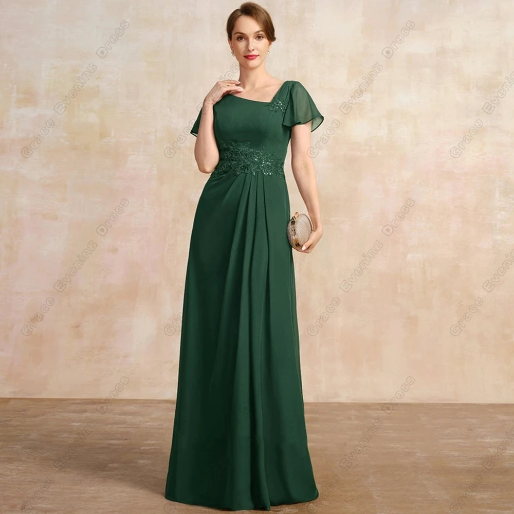 Top Trends: Green Short Sleeve Mother Of Bride Dresses With Applique Scoop Beach Wedding Party Dresses Zipper Back Robe De Soirée Summer Shoppable Styles