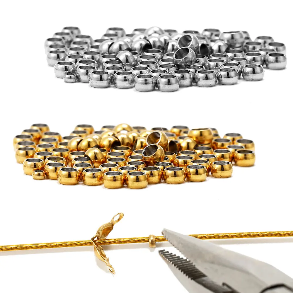 Top Trends: 200Pcs 100Pcs Stainless Steel Ball Stopper Crimp End Beads Positioning Spacer Beads For DIY Jewelry Making Bracelets Necklace Shoppable Styles