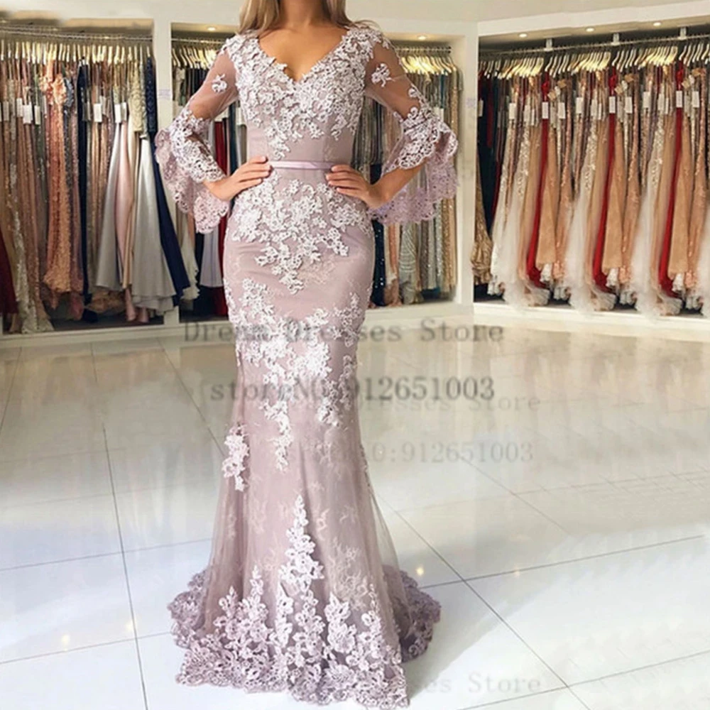 Top Trends: Fashion Sheath Mother Of The Bride Dresses Lace Applique Open Back V-neck 2024 Layered Tulle Full Length Party Gowns For Mom Shoppable Styles