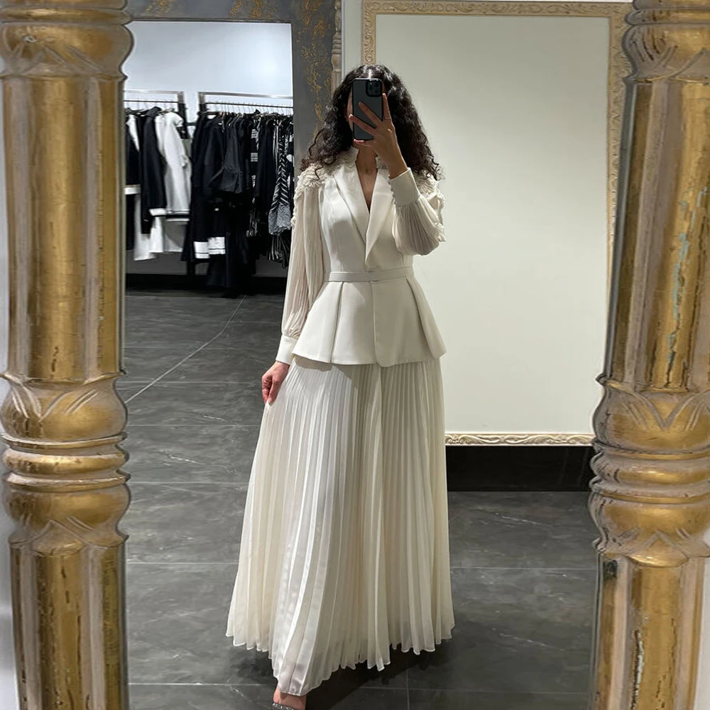 Top Trends: Elegant Ivory Mother Of The Bride Dresses V Neck Long Sleeves Wedding Party Gowns Appliques Floor Length Chiffon فساتين السهرة Shoppable Styles