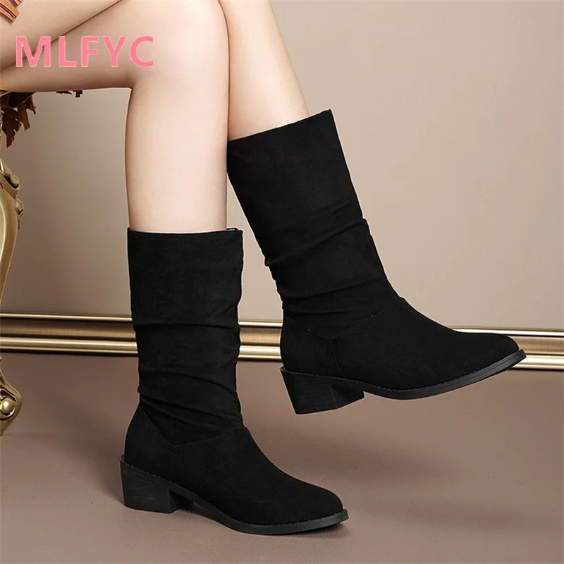 Top Trends: Retro Round Head Mid Length Western Cowboy Boots Women's Autumn Winter Leisure Simple And Comfortable Boots Women's Boots Shoppable Styles