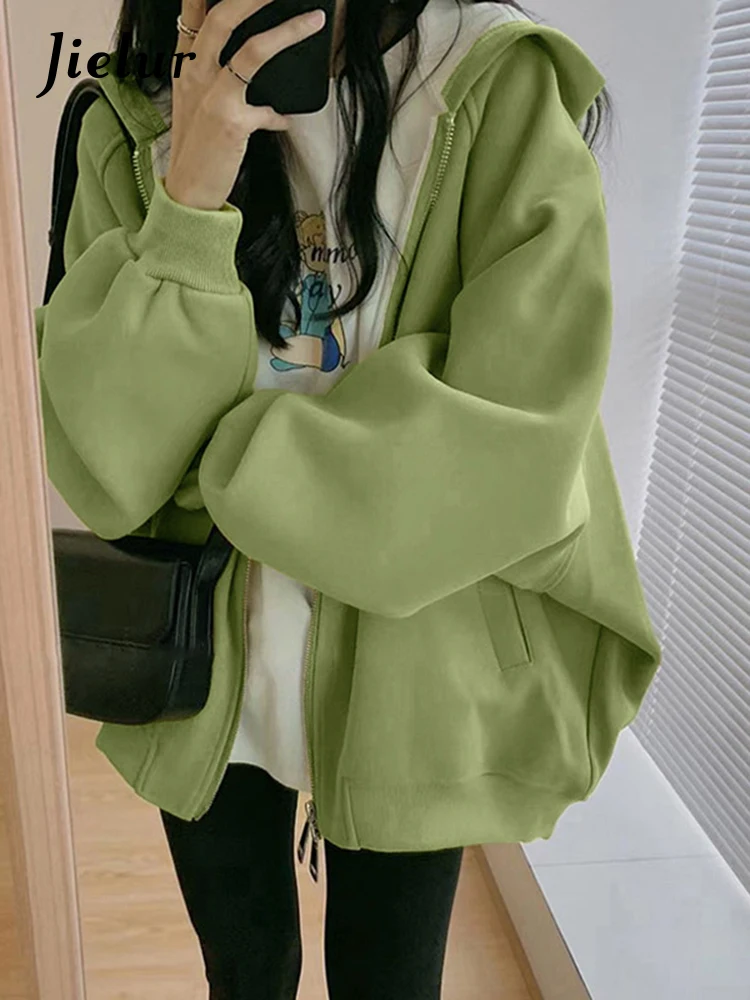 Top Trends: Jielur Autumn New Solid Color Casual Women Jackets Simple Basic Loose Chic Jackets Woman Green Fashion Street Korean Top Female Shoppable Styles