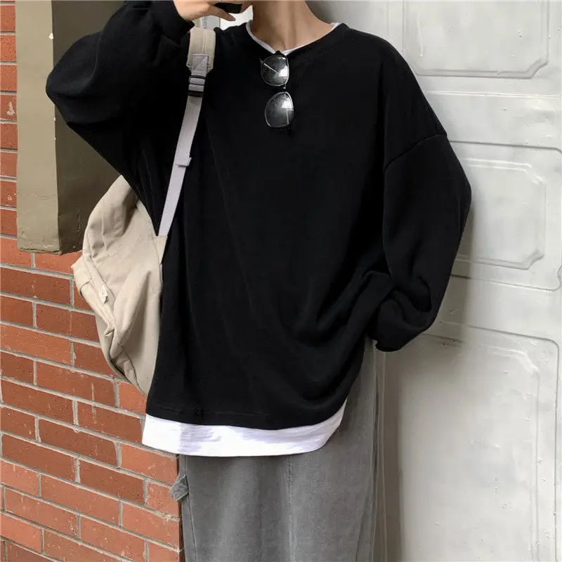 Top Trends: Fake Two-piece Hoodie Loose BF Harajuku Lazy Style Spring Autumn New Long Sleeve Solid T Shirt Tops Casual Fashion Women Clothes Shoppable Styles - Image 2