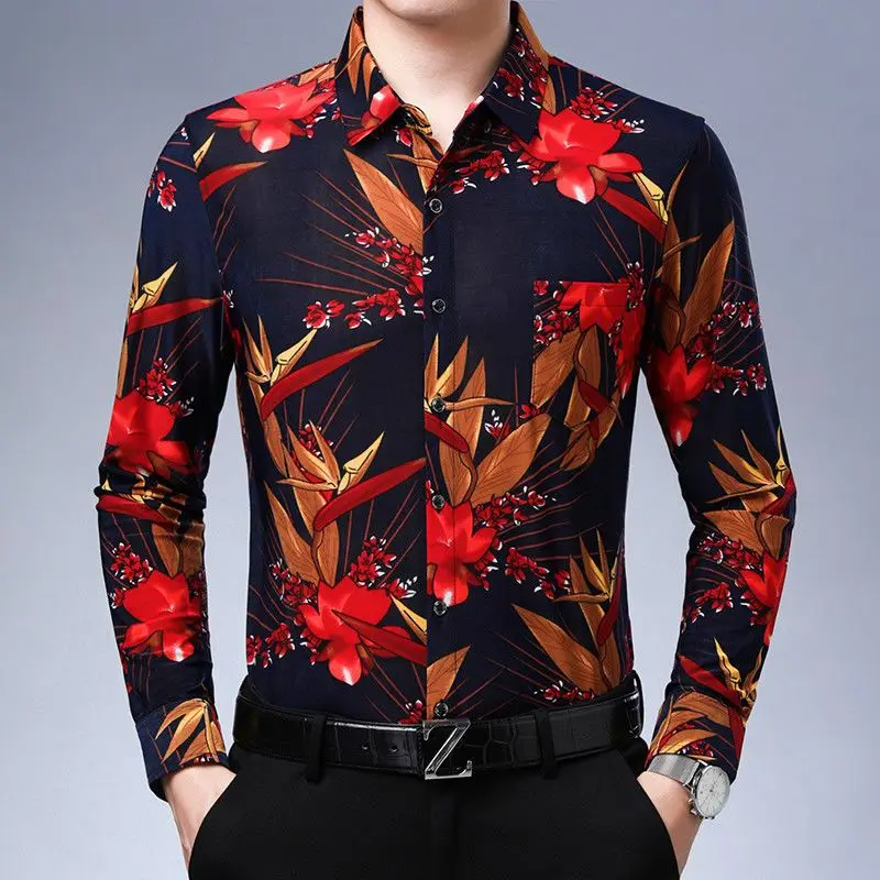 Top Trends: Y2k Fashion Men Vintage Flower Shirt Spring Autumn Thin Long Sleeve Streetwear Male New Korean Casual Pocket Loose Business Tops Shoppable Styles