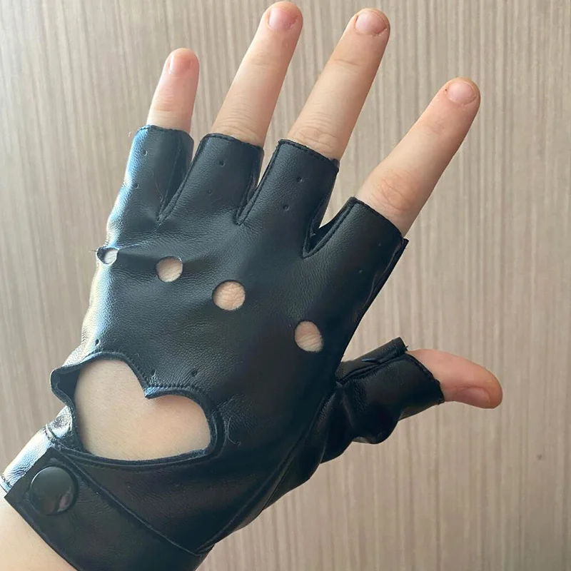 Top Trends: Black Punk Short Soft PU Leather Half-Finger Gloves Men Women Hip-Hop Driving Motorcycle Party Handsome Black Fingerless Mitten Shoppable Styles