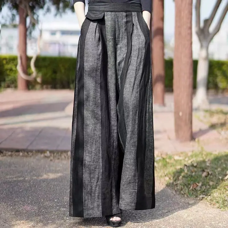 Top Trends: Spring Summer New Fashion Striped Loose Elastic Waist Wide Leg Pants Ladies Casual Irregular High Waist Straight Women Clothes Shoppable Styles - Image 3