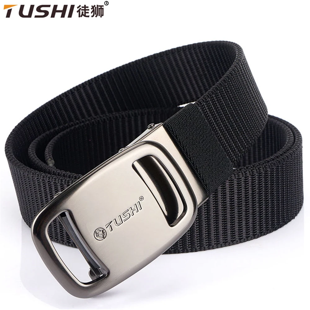 Top Trends: TUSHI Metal Automatic Buckle Nylon Army Male Outdoor Hunting Tactical Belt Mens Military Waist Canvas Belts High Quality Strap Shoppable Styles