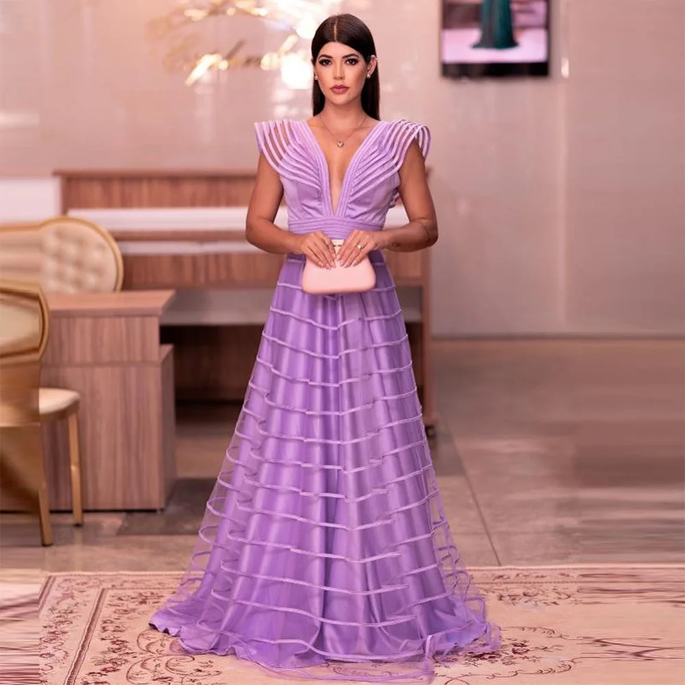 Top Trends: Sevintage Lavender Prom Dresses V Neck Cap Sleeves A-Line Pleat Ruched Saudi Arabic Evening Gown Formal Party Dress 2023 Shoppable Styles