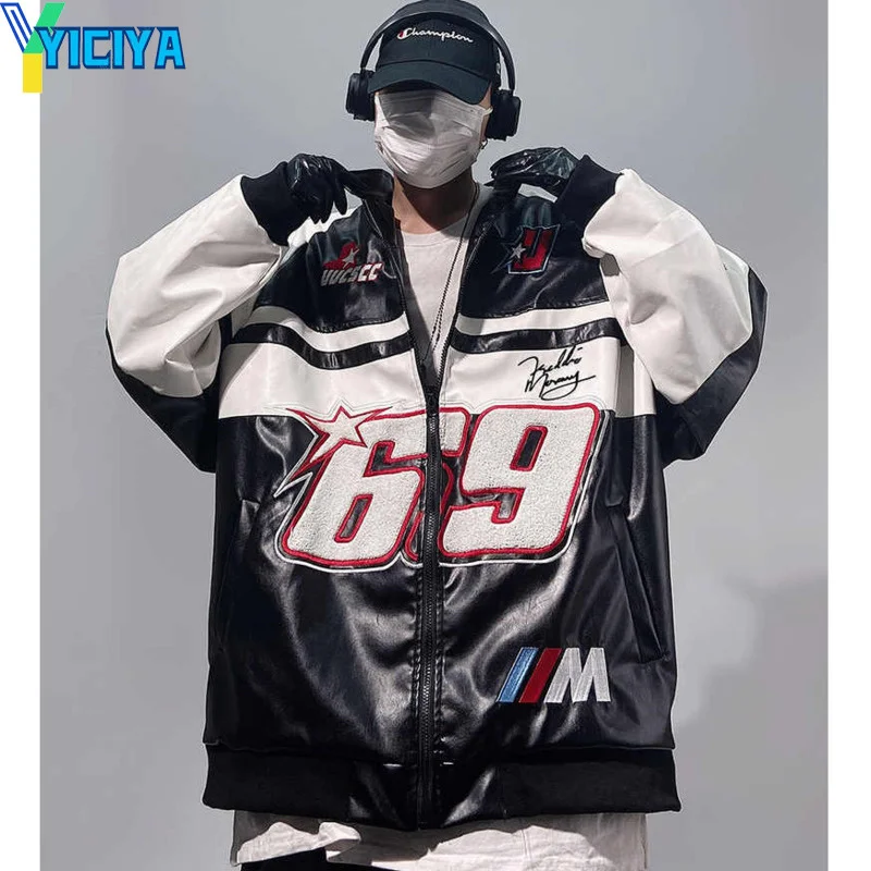 Top Trends: YICIYA Jacket Bomber Women New Unisex Outerwear Leather Y2k Varsity Jackets Racing American Oversize Embroidery Baseball Jacket Shoppable Styles