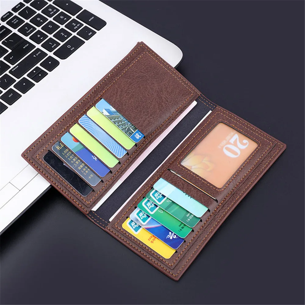 Top Trends: Men&#039;s Wallet Retro Long Clutch Bag PU Leather Thin Male Business Credit Card Holder Coin Purse Soild Color Money Clip Purses Shoppable Styles