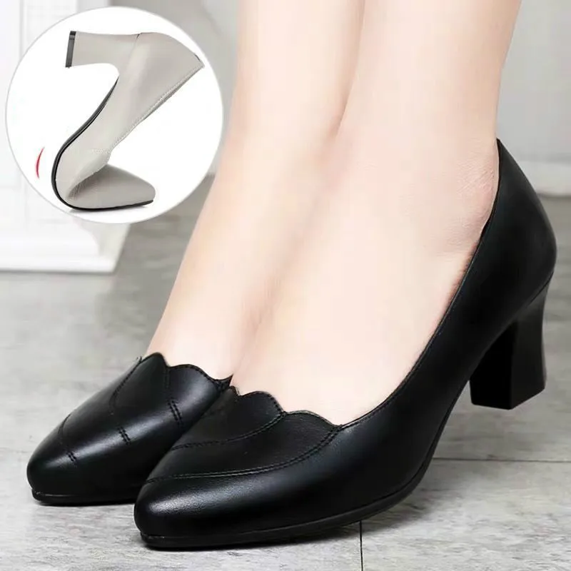 Top Trends: Work Shoes Mother Shoes Soft Sole Comfortable Mid-heel Single Shoes Women Thick Heel Middle-aged Women Non-slip Leather Shoes Shoppable Styles