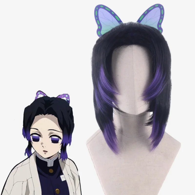 Top Trends: Anime Demon Slayer Kochou Shinobu Cosplay Wig Headwear Cos Props Accessories Purple Gradient Hair Wigs Shoppable Styles