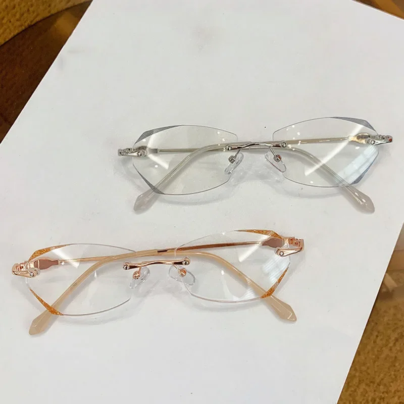 Top Trends: Presbyopic Glasses Luxury Women Rimless Diamond Cutting Frame Anti Blue Light Eyeglasses Prescription Eyewear Diopter 0 To + 4.0 Shoppable Styles - Image 5