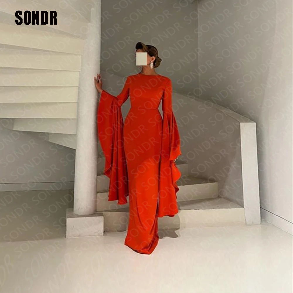 Top Trends: SONDR Fashion Orange Long Arabic Prom Party Dress Jacket Sleeves Formal Event Prom Gowns Evening Dresses Vestidos De Festa Shoppable Styles