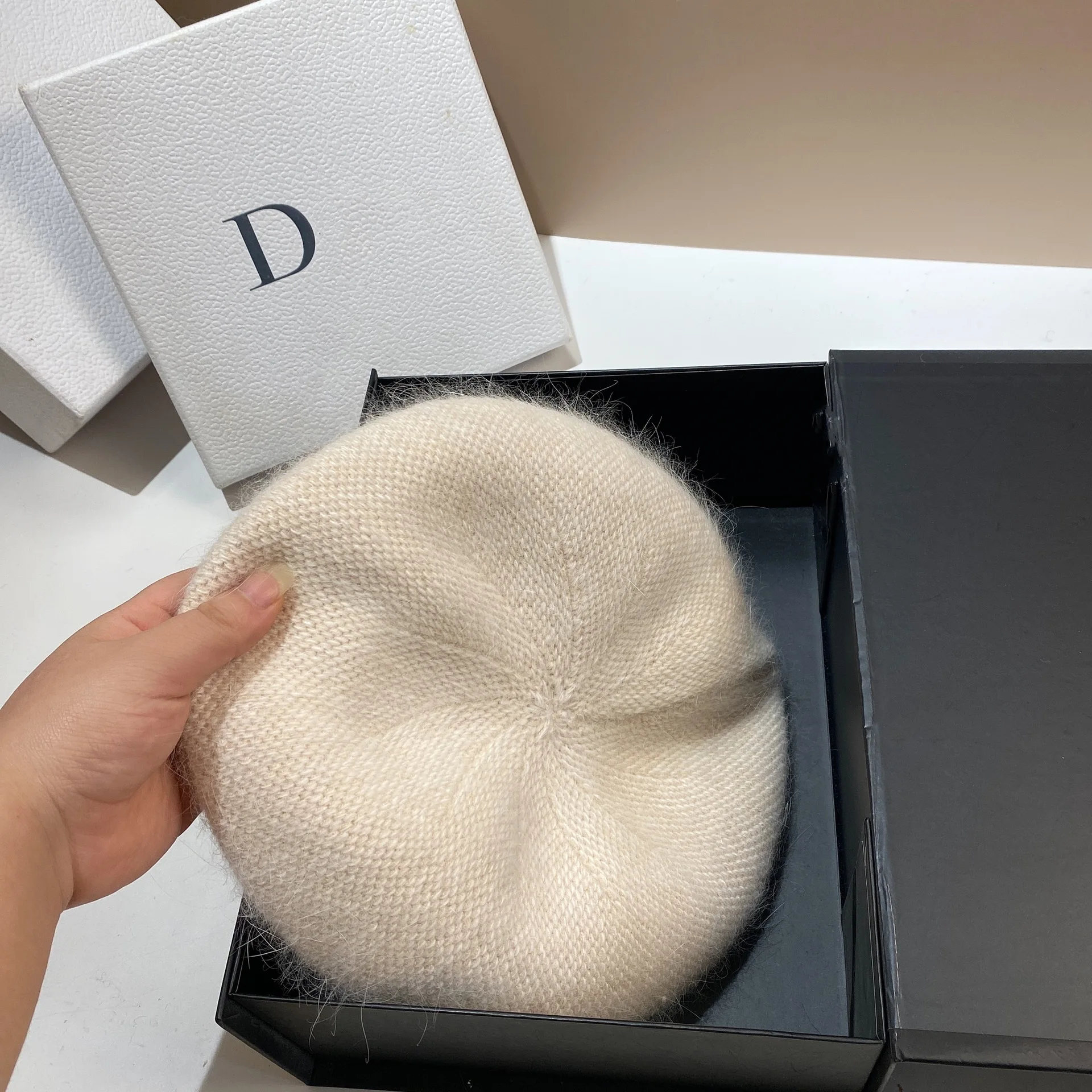 Top Trends: Angora Rabbit Fur Winter Women Knitted Beret Fashion Letter M Wool Berets Lady Warm Waking Bonnet Beanie Girl's Painter Hat Shoppable Styles - Image 5