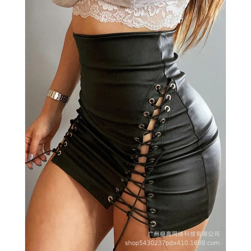 Top Trends: Women&#039;s Black High Waist Skinny PU Leather Skirt Side Lace Up Woman Fashion Clothes Female Sexy Skirts Shoppable Styles